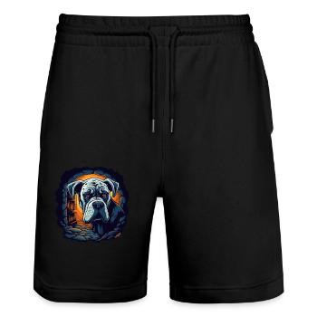 Large dog in the house - Stanley/Stella Trainer Unisex Organic Jogging Shorts - black - Front - Nik (191cm) & Marisol (170cm)