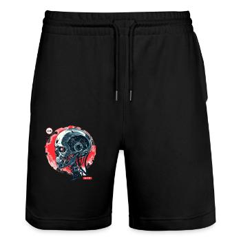 Cyber Cyborg Tech: Robot Skull Skull - Stanley/Stella Trainer Unisex Organic Jogging Shorts - black - Front - Nik (191cm) & Marisol (170cm)