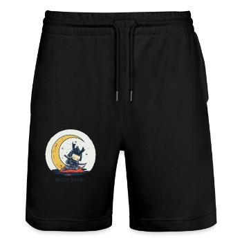 Cute Funny Sleeping Samurai and Moon - Stanley/Stella Trainer Unisex Organic Jogging Shorts - black - Front - Nik (191cm) & Marisol (170cm)