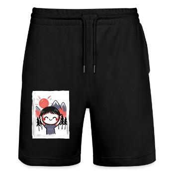 Funny, happy child in nature - Stanley/Stella Trainer Unisex Organic Jogging Shorts - black - Front - Nik (191cm) & Marisol (170cm)