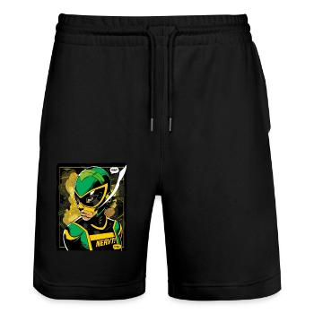 Super Arbeitnehmer: Held der Arbeit, Arbeit nervt! - Stanley/Stella Unisex Bio Joggingshorts Trainer  - Schwarz - Vorne - Nik (191cm) & Marisol (170cm)