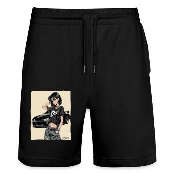 Anime Fahrerin: Japanisches JDM-Auto - Stanley/Stella Unisex Bio Joggingshorts Trainer  - Schwarz - Vorne - Nik (191cm) & Marisol (170cm)