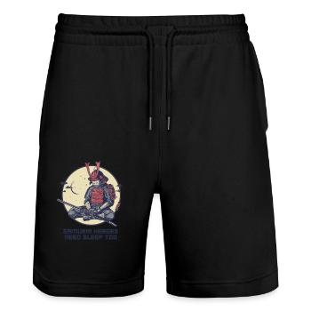 Samurai hero needs sleep - Stanley/Stella Trainer Unisex Organic Jogging Shorts - black - Front - Nik (191cm) & Marisol (170cm)