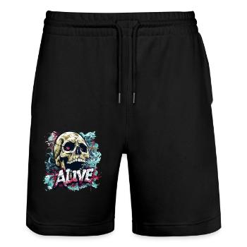 Dieser Totenkopf-Schädel lebt - Stanley/Stella Unisex Bio Joggingshorts Trainer  - Schwarz - Vorne - Nik (191cm) & Marisol (170cm)