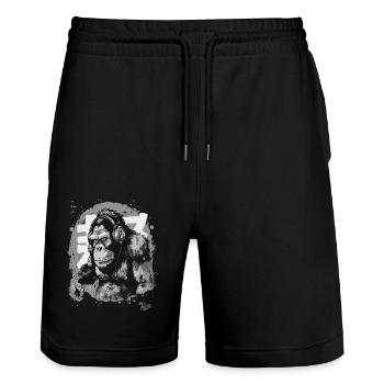 Funky Musik Kopfhörer Schimpansen-Affe - Stanley/Stella Unisex Bio Joggingshorts Trainer  - Schwarz - Vorne - Nik (191cm) & Marisol (170cm)