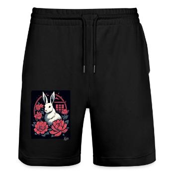 Asiatische Rosen und ein Weißes Häschen - Stanley/Stella Unisex Bio Joggingshorts Trainer  - Schwarz - Vorne - Nik (191cm) & Marisol (170cm)