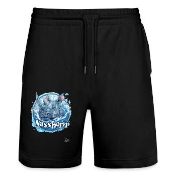 A Nasshorn: The Rhinoceros in the Water - Stanley/Stella Trainer Unisex Organic Jogging Shorts - black - Front - Nik (191cm) & Marisol (170cm)