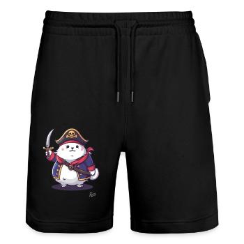 Flauschiger Haustier Pirat Katze - Stanley/Stella Unisex Bio Joggingshorts Trainer  - Schwarz - Vorne - Nik (191cm) & Marisol (170cm)