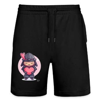 kawaii süßer Shogun Samurai mit Herz und Liebe - Stanley/Stella Unisex Bio Joggingshorts Trainer  - Schwarz - Vorne - Nik (191cm) & Marisol (170cm)