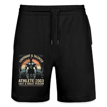Jahrgang 2003 Fitness Geburtstagsgeschenk 2003 - Stanley/Stella Unisex Bio Joggingshorts Trainer  - Schwarz - Vorne - Nik (191cm) & Marisol (170cm)