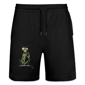Zen im Grünen, eine sitzende Gottesanbeterin - Stanley/Stella Unisex Bio Joggingshorts Trainer  - Schwarz - Vorne - Nik (191cm) & Marisol (170cm)