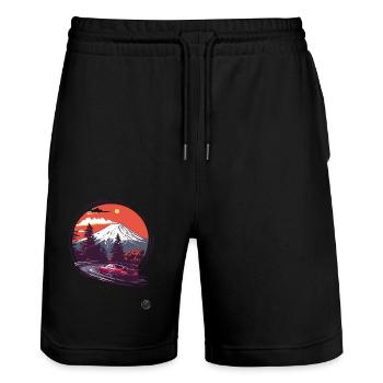 Mount Fuji JDM Rennwagen - Stanley/Stella Unisex Bio Joggingshorts Trainer  - Schwarz - Vorne - Nik (191cm) & Marisol (170cm)