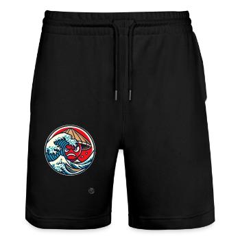 Kanagawa Madness, Japon - Short de jogging bio TRAINER Stanley/Stella unisexe - noir - Devant - Nik (191cm) & Marisol (170cm)