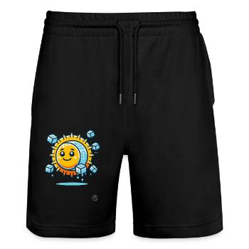 Ein cooler Eis-Würfel und eine fröhliche Sonne - Stanley/Stella Unisex Bio Joggingshorts Trainer  - Schwarz - Vorne - Nik (191cm) & Marisol (170cm)
