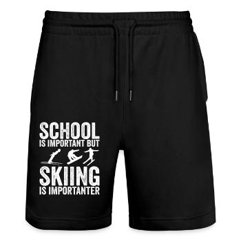 Schule ist wichtig, aber Skifahren ist noch wichtiger - Stanley/Stella Unisex Bio Joggingshorts Trainer  - Schwarz - Vorne - Nik (191cm) & Marisol (170cm)