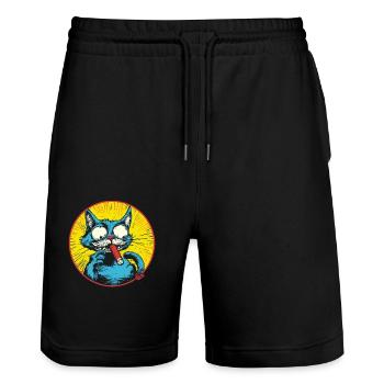 Cool Blue Antihero Cat - Stanley/Stella Trainer Unisex Organic Jogging Shorts - black - Front - Nik (191cm) & Marisol (170cm)