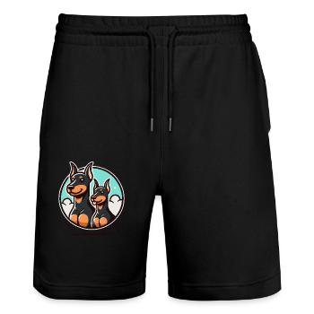 Lustige Dobermann-Hunde - Stanley/Stella Unisex Bio Joggingshorts Trainer  - Schwarz - Vorne - Nik (191cm) & Marisol (170cm)