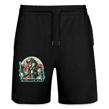 Techno-Wolf : Rythmes de musique électronique - Short de jogging bio TRAINER Stanley/Stella unisexe - noir - Devant - Nik (191cm) & Marisol (170cm)