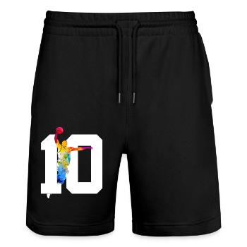 NUMMER 10 BASKETBALL 10. GEBURTSTAG - Stanley/Stella Unisex Bio Joggingshorts Trainer  - Schwarz - Vorne - Nik (191cm) & Marisol (170cm)