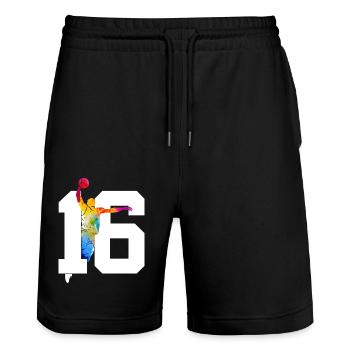 NUMBER 16 BASKETBALL 16TH BIRTHDAY - Stanley/Stella Trainer Unisex Organic Jogging Shorts - black - Front - Nik (191cm) & Marisol (170cm)