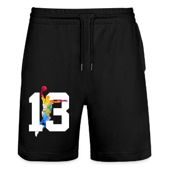 NUMÉRO 13 : 13E ANNIVERSAIRE DE BASKET-BALL - Short de jogging bio TRAINER Stanley/Stella unisexe - noir - Devant - Nik (191cm) & Marisol (170cm)