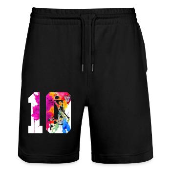 10. GEBURTSTAG BASKETBALL NUMMER 10 - Stanley/Stella Unisex Bio Joggingshorts Trainer  - Schwarz - Vorne - Nik (191cm) & Marisol (170cm)