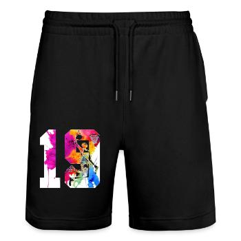 19TH BIRTHDAY BASKETBALL NUMBER 19 - Stanley/Stella Trainer Unisex Organic Jogging Shorts - black - Front - Nik (191cm) & Marisol (170cm)