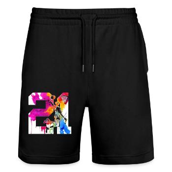 21ST BIRTHDAY BASKETBALL NUMBER 21 - Stanley/Stella Trainer Unisex Organic Jogging Shorts - black - Front - Nik (191cm) & Marisol (170cm)