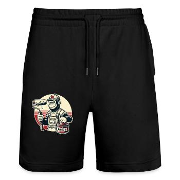 Painter gorilla with paint bucket and paint roller - Stanley/Stella Trainer Unisex Organic Jogging Shorts - black - Front - Nik (191cm) & Marisol (170cm)