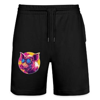 Cooles Schwein mit Sonnenbrille - Stanley/Stella Unisex Bio Joggingshorts Trainer  - Schwarz - Vorne - Nik (191cm) & Marisol (170cm)