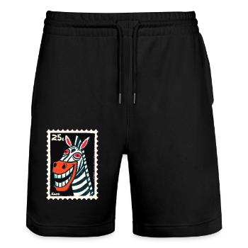 Grinsendes Zebra im Briefmarken-Look - Stanley/Stella Unisex Bio Joggingshorts Trainer  - Schwarz - Vorne - Nik (191cm) & Marisol (170cm)