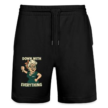Naughty granny with thumbs down: against everything - Stanley/Stella Trainer Unisex Organic Jogging Shorts - black - Front - Nik (191cm) & Marisol (170cm)
