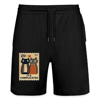 A pair of cats on a stamp with a heart - Stanley/Stella Trainer Unisex Organic Jogging Shorts - black - Front - Nik (191cm) & Marisol (170cm)