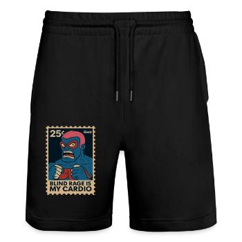 Comic Wrestler Spruch Blinde Wut ist mein Cardio - Stanley/Stella Unisex Bio Joggingshorts Trainer  - Schwarz - Vorne - Nik (191cm) & Marisol (170cm)
