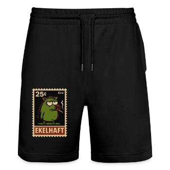 Cochon vert avec vue timbres style dégoûtant - Short de jogging bio TRAINER Stanley/Stella unisexe - noir - Devant - Nik (191cm) & Marisol (170cm)