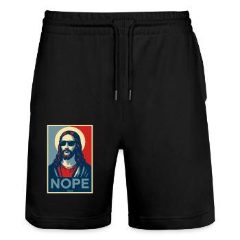 Jesus man with halo and sunglasses - Stanley/Stella Trainer Unisex Organic Jogging Shorts - black - Front - Nik (191cm) & Marisol (170cm)