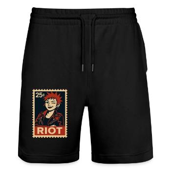 Punk woman with red hairstyle - Stanley/Stella Trainer Unisex Organic Jogging Shorts - black - Front - Nik (191cm) & Marisol (170cm)