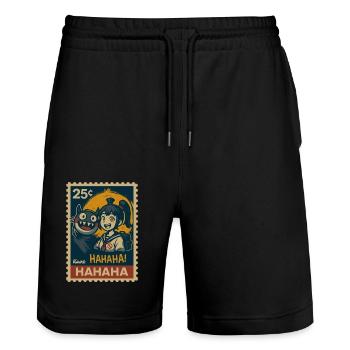 Girl with yokai cat and full moon - Stanley/Stella Trainer Unisex Organic Jogging Shorts - black - Front - Nik (191cm) & Marisol (170cm)