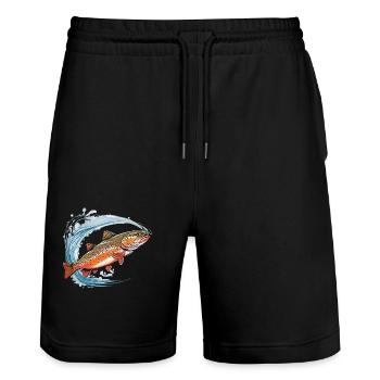 Leidenschaftliche Forellen Angler Fisch Design - Stanley/Stella Unisex Bio Joggingshorts Trainer  - Schwarz - Vorne - Nik (191cm) & Marisol (170cm)