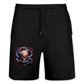 Crâne viking et serpent de Midgard : un Entwi mythique - Short de jogging bio TRAINER Stanley/Stella unisexe - noir - Devant - Nik (191cm) & Marisol (170cm)