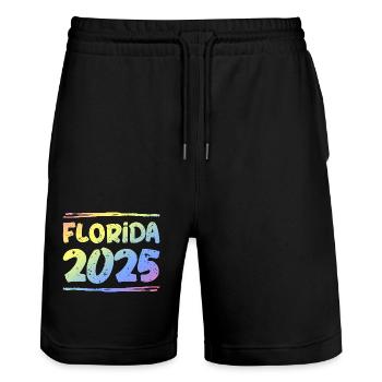 Floride 2025 Coloré - Short de jogging bio TRAINER Stanley/Stella unisexe - noir - Devant - Nik (191cm) & Marisol (170cm)