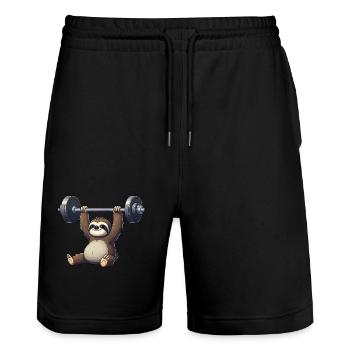 Faultier Hantel Workout Fitness Anstrengend Lustig - Stanley/Stella Unisex Bio Joggingshorts Trainer  - Schwarz - Vorne - Nik (191cm) & Marisol (170cm)