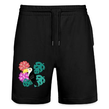 Toucan LOVE - Stanley/Stella Trainer Unisex Organic Jogging Shorts - black - Front - Nik (191cm) & Marisol (170cm)