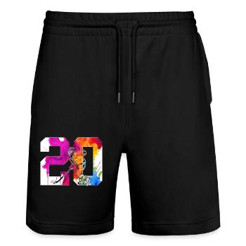 NUMMER 20 EISHOCKEY 20. GEBURTSTAG - Stanley/Stella Unisex Bio Joggingshorts Trainer  - Schwarz - Vorne - Nik (191cm) & Marisol (170cm)