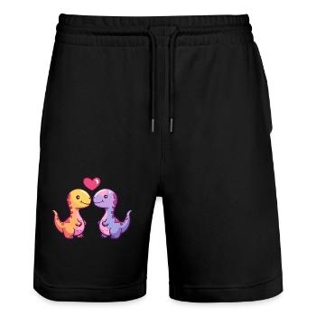 Dinosaurier brontosaurus Paar Liebe Valentinstag - Stanley/Stella Unisex Bio Joggingshorts Trainer  - Schwarz - Vorne - Nik (191cm) & Marisol (170cm)