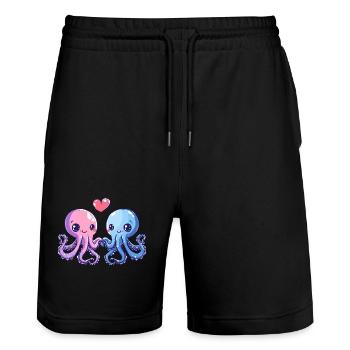 Oktopus Paar Liebe Valentinstag - Stanley/Stella Unisex Bio Joggingshorts Trainer  - Schwarz - Vorne - Nik (191cm) & Marisol (170cm)