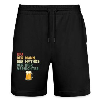 Opa - Bierliebhaber Lustiger Spruch Design - Stanley/Stella Unisex Bio Joggingshorts Trainer  - Schwarz - Vorne - Nik (191cm) & Marisol (170cm)