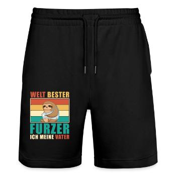 Lustiger Vater Spruch - Papa der beste Furzer - Stanley/Stella Unisex Bio Joggingshorts Trainer  - Schwarz - Vorne - Nik (191cm) & Marisol (170cm)