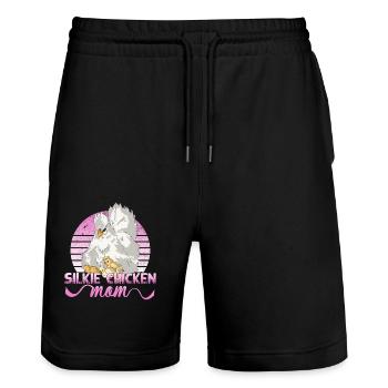 silkie chicken mom silk chicken chickens mom chicken - Stanley/Stella Trainer Unisex Organic Jogging Shorts - black - Front - Nik (191cm) & Marisol (170cm)