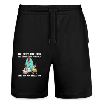Lustiger Hühner Spruch Win Win Situation mit Huhn - Stanley/Stella Unisex Bio Joggingshorts Trainer  - Schwarz - Vorne - Nik (191cm) & Marisol (170cm)